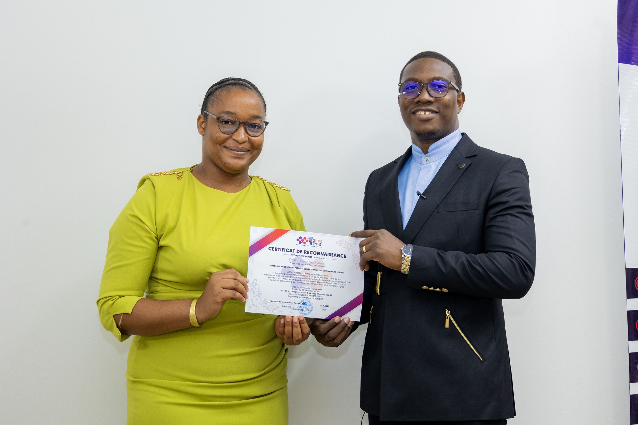 Certificat de reconnaissance Techline Services - Formation Agile Scrum